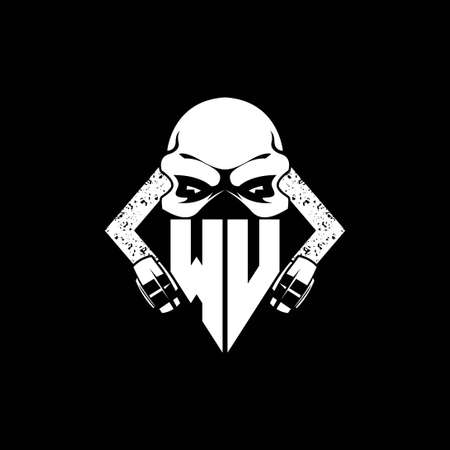 WU Monogram ESport Gaming with Skull Mask Shape Style Vectorのイラスト素材