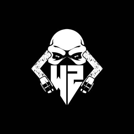 WZ Monogram ESport Gaming with Skull Mask Shape Style Vectorのイラスト素材