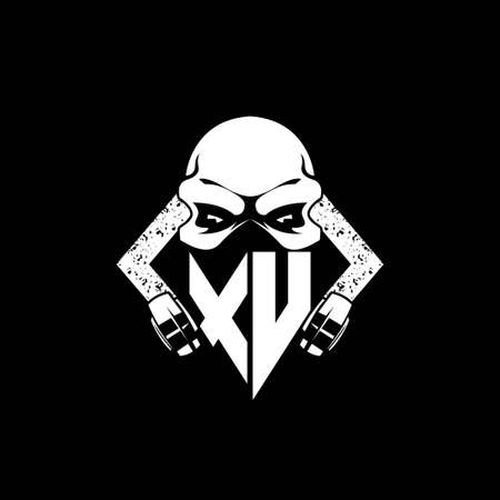 XU Monogram ESport Gaming with Skull Mask Shape Style Vectorのイラスト素材