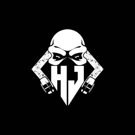 HJ Monogram ESport Gaming with Skull Mask Shape Style Vectorのイラスト素材
