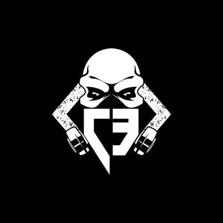 CE Monogram ESport Gaming with Skull Mask Shape Style Vectorのイラスト素材