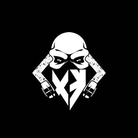 XK Monogram ESport Gaming with Skull Mask Shape Style Vectorのイラスト素材