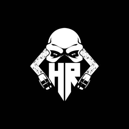 HR Monogram ESport Gaming with Skull Mask Shape Style Vectorのイラスト素材