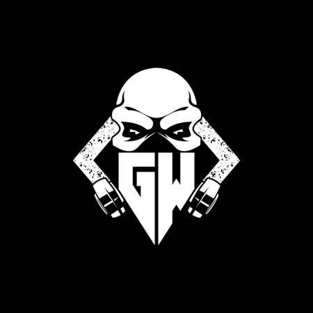 GW Monogram ESport Gaming with Skull Mask Shape Style Vectorのイラスト素材