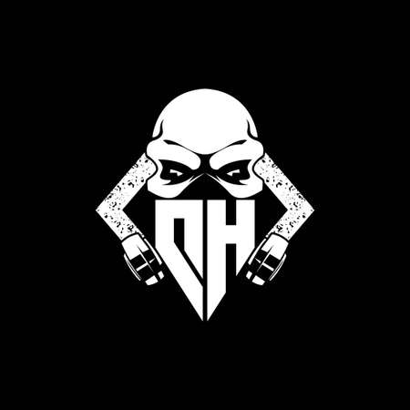 DH Monogram ESport Gaming with Skull Mask Shape Style Vectorのイラスト素材