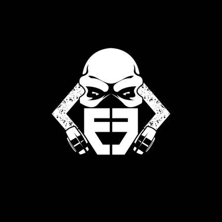 EE Monogram ESport Gaming with Skull Mask Shape Style Vectorのイラスト素材