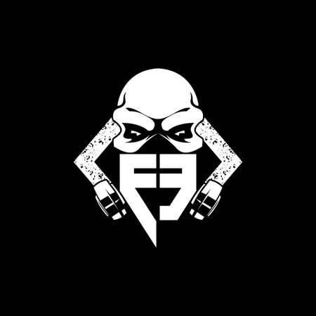 FE Monogram ESport Gaming with Skull Mask Shape Style Vectorのイラスト素材