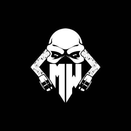 MW Monogram ESport Gaming with Skull Mask Shape Style Vectorのイラスト素材