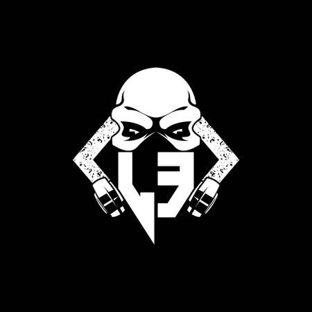 LE Monogram ESport Gaming with Skull Mask Shape Style Vectorのイラスト素材