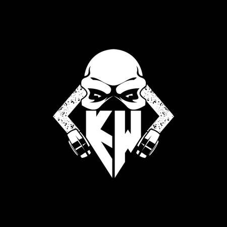 KW Monogram ESport Gaming with Skull Mask Shape Style Vectorのイラスト素材