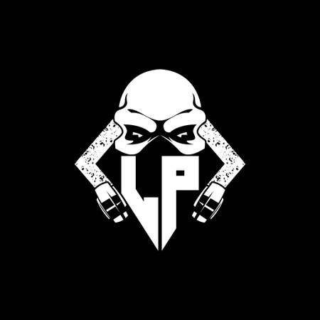 LP Monogram ESport Gaming with Skull Mask Shape Style Vectorのイラスト素材