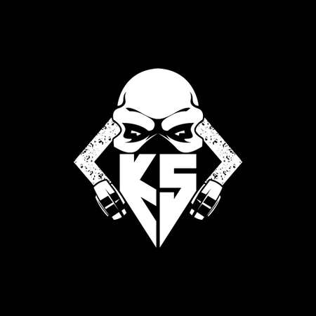 KS Monogram ESport Gaming with Skull Mask Shape Style Vectorのイラスト素材