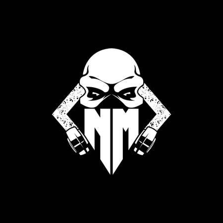 NM Monogram ESport Gaming with Skull Mask Shape Style Vectorのイラスト素材