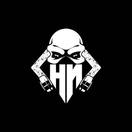 HN Monogram ESport Gaming with Skull Mask Shape Style Vectorのイラスト素材