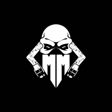 MM Monogram ESport Gaming with Skull Mask Shape Style Vectorのイラスト素材
