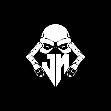 JN Monogram ESport Gaming with Skull Mask Shape Style Vectorのイラスト素材