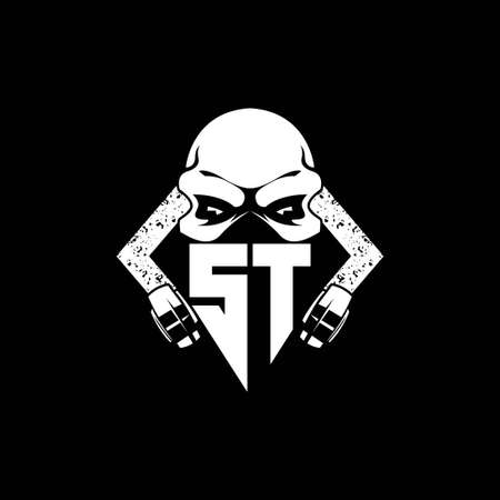 ST Monogram ESport Gaming with Skull Mask Shape Style Vectorのイラスト素材