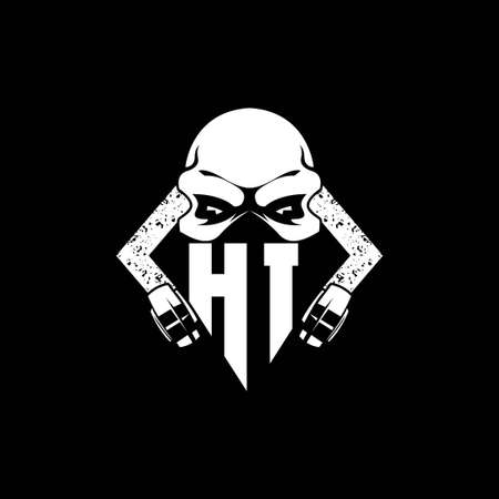 HI Monogram ESport Gaming with Skull Mask Shape Style Vectorのイラスト素材
