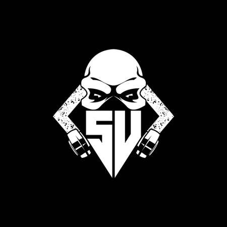 SU Monogram ESport Gaming with Skull Mask Shape Style Vectorのイラスト素材