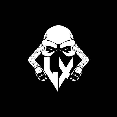 LX Monogram ESport Gaming with Skull Mask Shape Style Vectorのイラスト素材