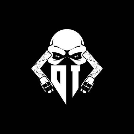 OI Monogram ESport Gaming with Skull Mask Shape Style Vectorのイラスト素材