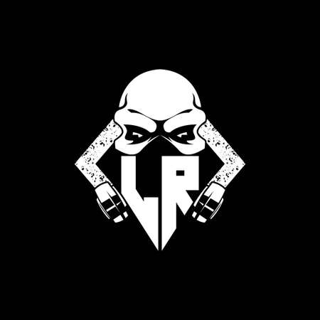 LR Monogram ESport Gaming with Skull Mask Shape Style Vectorのイラスト素材