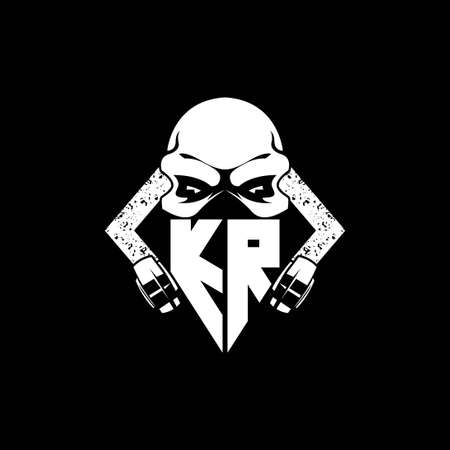 KR Monogram ESport Gaming with Skull Mask Shape Style Vectorのイラスト素材