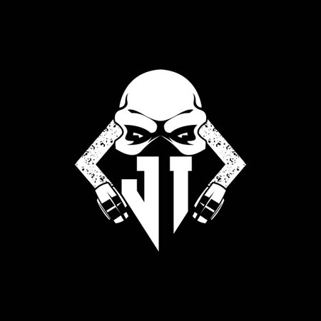 JI Monogram ESport Gaming with Skull Mask Shape Style Vectorのイラスト素材
