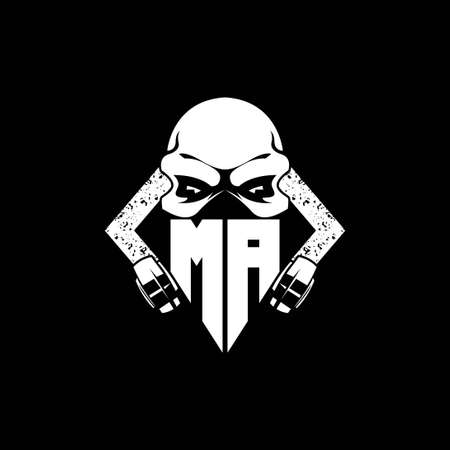 MA Monogram ESport Gaming with Skull Mask Shape Style Vectorのイラスト素材