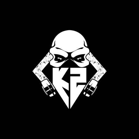 KZ Monogram ESport Gaming with Skull Mask Shape Style Vectorのイラスト素材