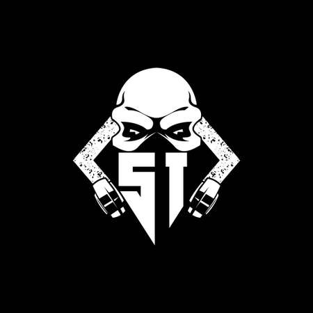 SI Monogram ESport Gaming with Skull Mask Shape Style Vectorのイラスト素材