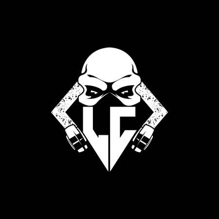 LC Monogram ESport Gaming with Skull Mask Shape Style Vectorのイラスト素材