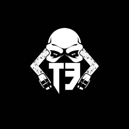 TE Monogram ESport Gaming with Skull Mask Shape Style Vectorのイラスト素材