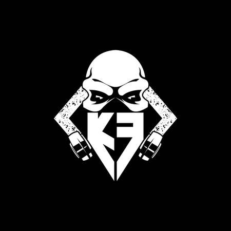 KF Monogram ESport Gaming with Skull Mask Shape Style Vectorのイラスト素材