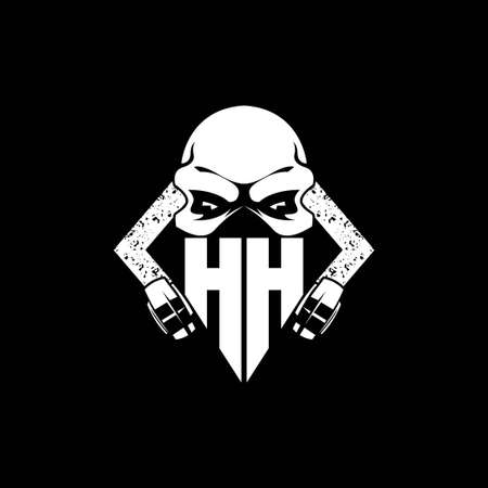 HH Monogram ESport Gaming with Skull Mask Shape Style Vectorのイラスト素材