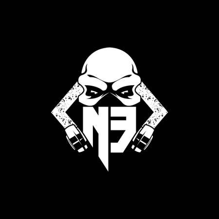 NE Monogram ESport Gaming with Skull Mask Shape Style Vectorのイラスト素材