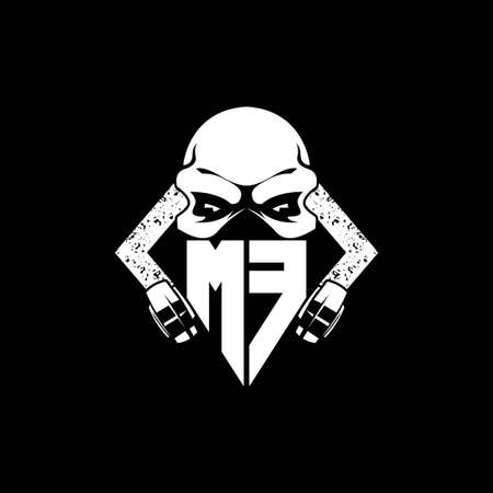 MF Monogram ESport Gaming with Skull Mask Shape Style Vectorのイラスト素材
