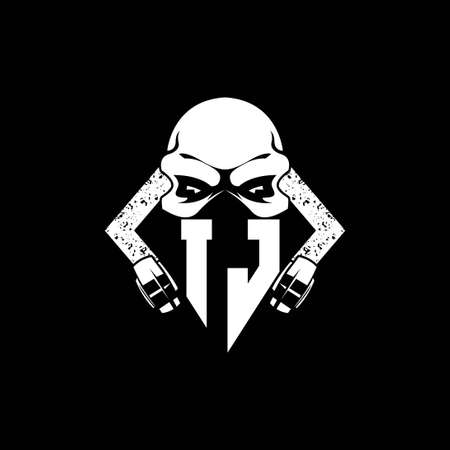 IJ Monogram ESport Gaming with Skull Mask Shape Style Vectorのイラスト素材