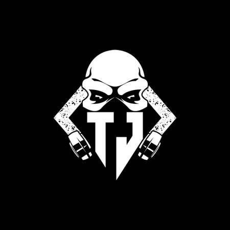 TJ Monogram ESport Gaming with Skull Mask Shape Style Vectorのイラスト素材