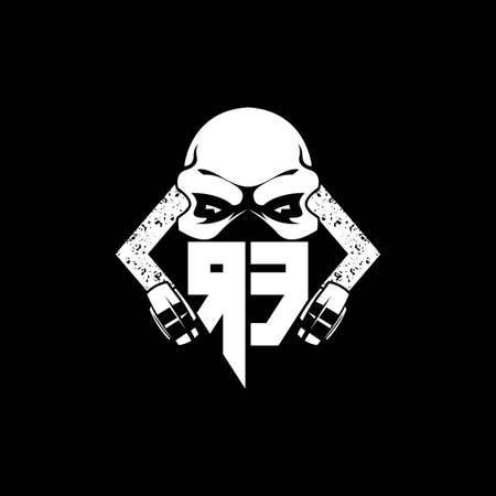 RE Monogram ESport Gaming with Skull Mask Shape Style Vectorのイラスト素材