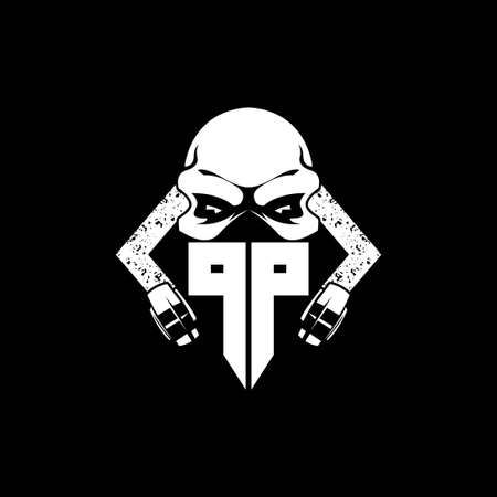 PP Monogram ESport Gaming with Skull Mask Shape Style Vectorのイラスト素材