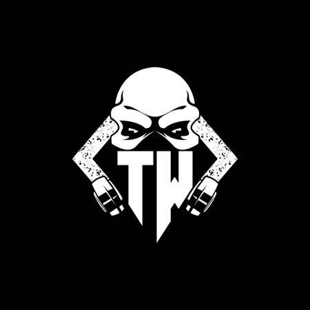 TW Monogram ESport Gaming with Skull Mask Shape Style Vectorのイラスト素材