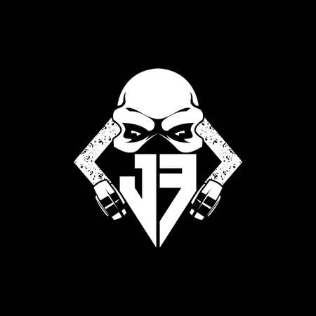 JF Monogram ESport Gaming with Skull Mask Shape Style Vectorのイラスト素材