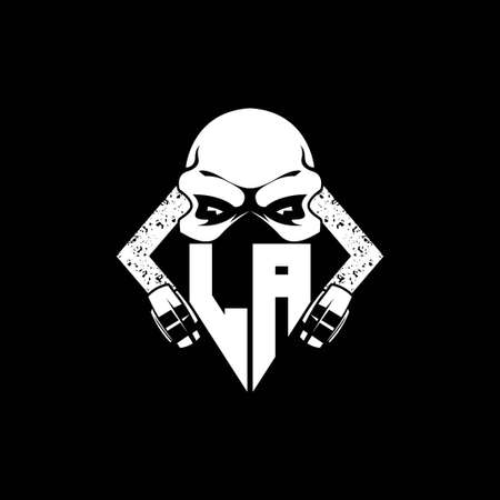 LA Monogram ESport Gaming with Skull Mask Shape Style Vectorのイラスト素材