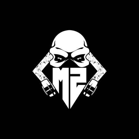 MZ Monogram ESport Gaming with Skull Mask Shape Style Vectorのイラスト素材
