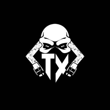TX Monogram ESport Gaming with Skull Mask Shape Style Vectorのイラスト素材