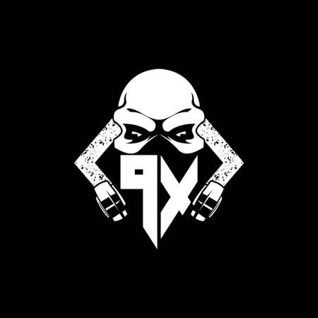 PX Monogram ESport Gaming with Skull Mask Shape Style Vectorのイラスト素材