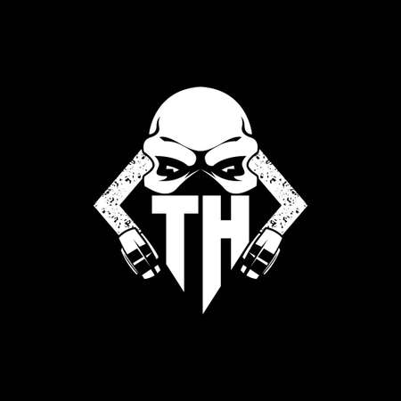 TH Monogram ESport Gaming with Skull Mask Shape Style Vectorのイラスト素材