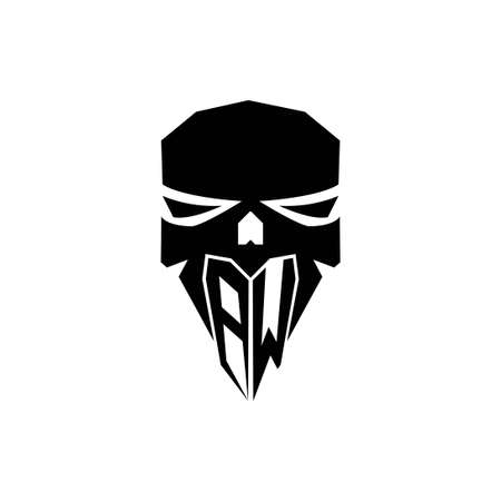 BW Initial ESport gaming logo. Modern head Skull shape template vector logoのイラスト素材
