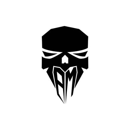 BM Initial ESport gaming logo. Modern head Skull shape template vector logoのイラスト素材